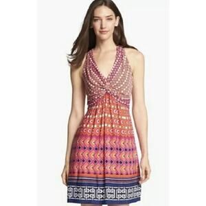 LAUNDRY Shelli Segal Dress •10• Front Knot Geometric Print Jersey Sleeveless